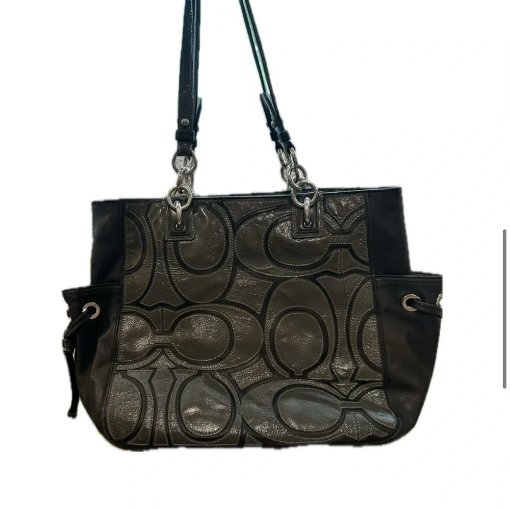 Coach Colette Leather Signature Tote - Black and Grey - Picture 2 of 11